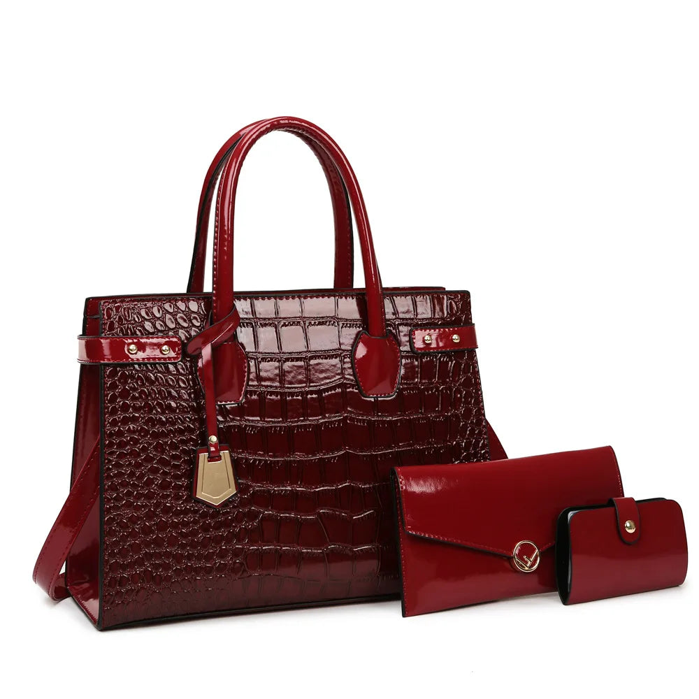 Retro Ladies Three-piece Set Mother-daughter Crossbody Bag Crocodile Pattern Texture Single-shoulder Hand-held Diagonal Bag