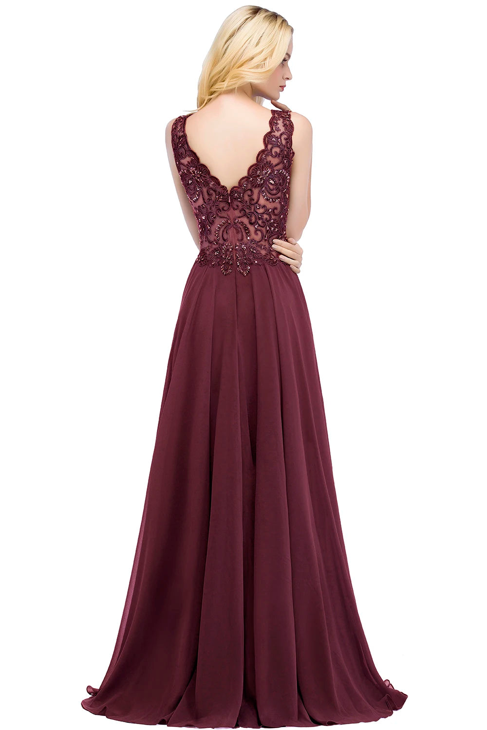 Navy Blue Chiffon Lace Beaded Evening Dresses V Neck Crystal Sleeveless Elegant Formal Party Prom Gowns Vestido De Fiesta Bride