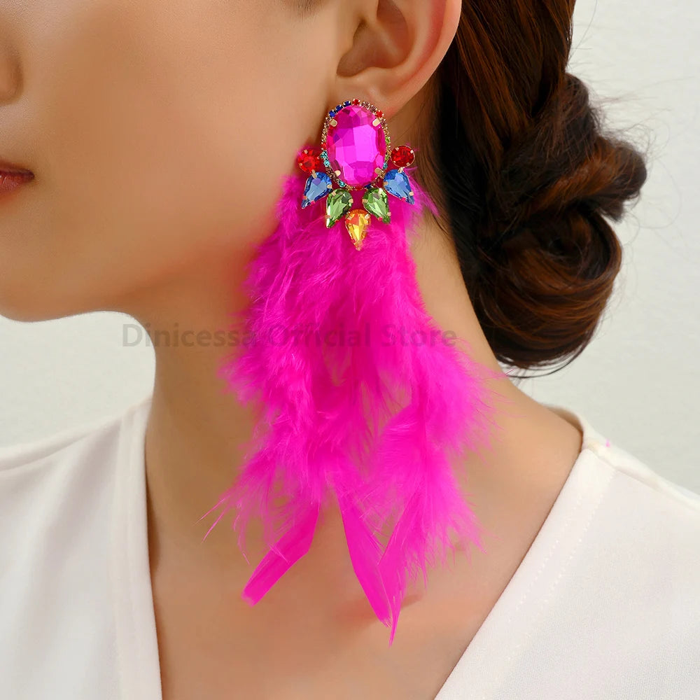 Feather Tassel Charm Elegant Long Dangle Drop Earrings