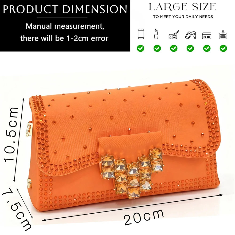 Chic Orange Rhinestone High Heels with Matching Handbag - Elegant Pointed-Toe Women's Shoes Perfect for Parties