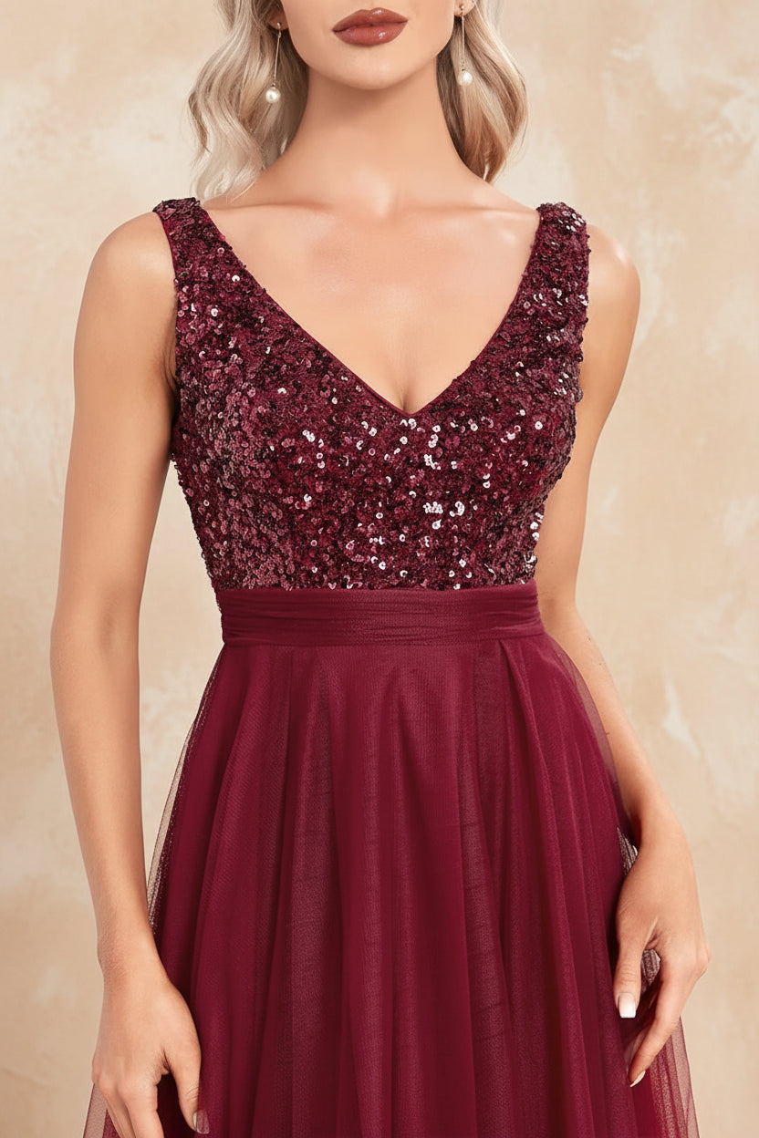 Elegant Women Sleeveless Sequins V-Back Floor Length Formal Evening Dresses Luxury V-neck Wedding Party Cocktail Gowns
