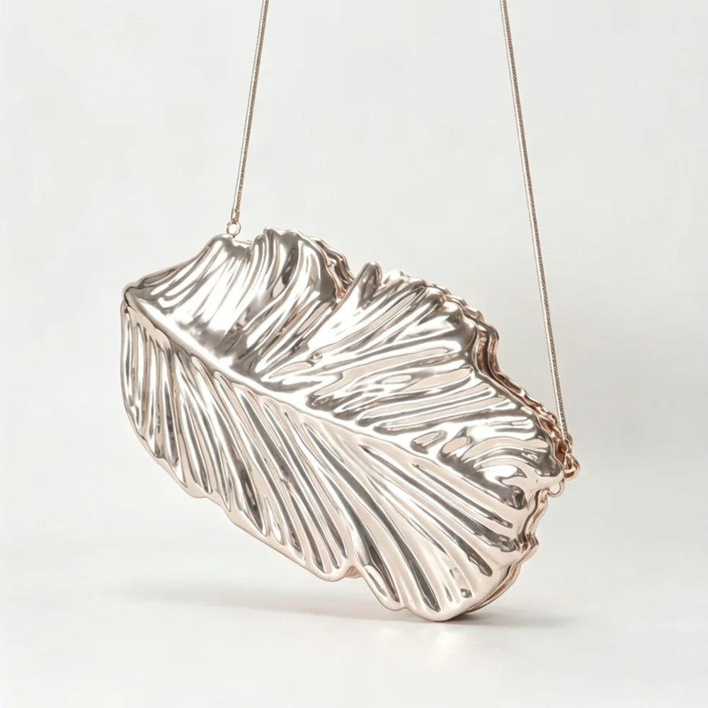 Luxury Golden Leaf Women's Evening bag Acrylic Case Clutch Chain Crossbody Bag for Socialite Parties, Galas, Wedding