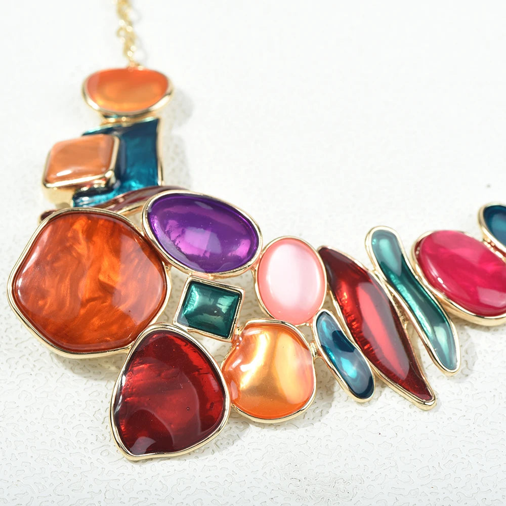 ICEYY Exquisite Colorful Irregular Geometric Metal Choker Necklace Earrings jewellery Woman Accesories