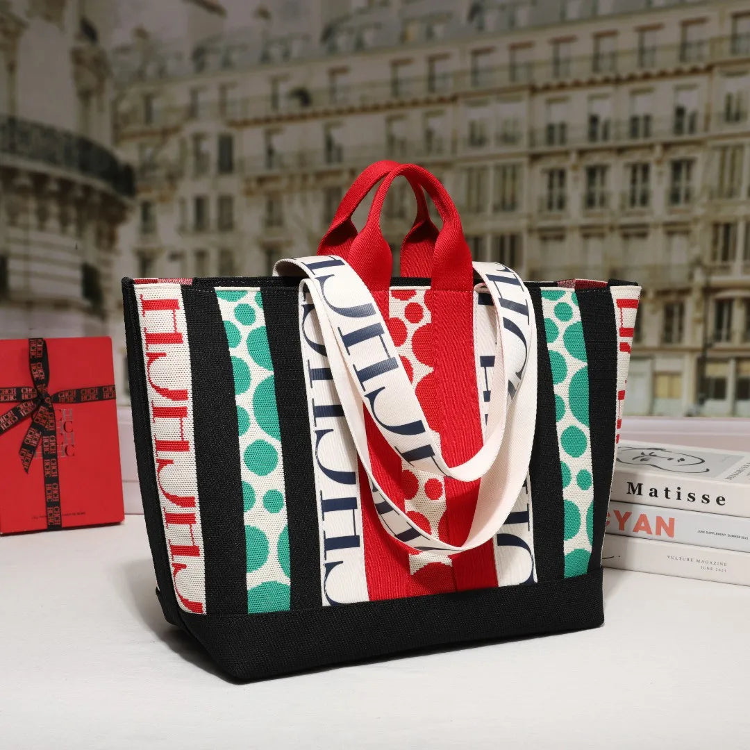Women's Tote Bag Simple Stripe Design Women's Shoulder Bag Letter Print Large Capacity Commuter Style Classic Ladies Crossbod