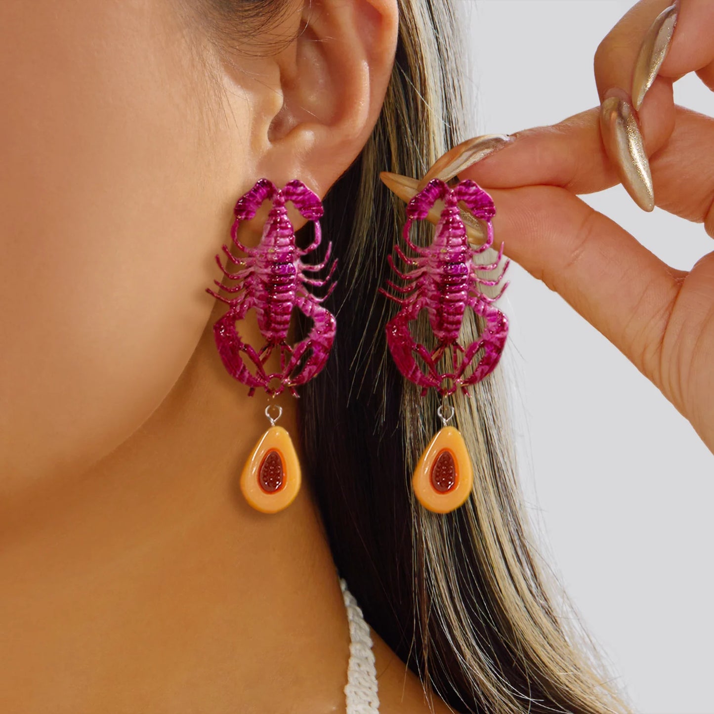 Personality Splicing Lobster Earrings for Women Metal Starfish Shell Animal Dangle Earrings Summer Beach Holiday Party Jewelry