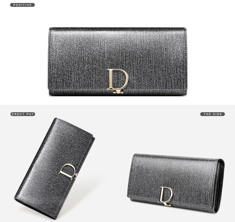 2025 New Women's Wallet, Long Wallet, Pearl D-Buckle, Large Capacity, Multiple Slots, Genuine Cowhide Wallet, Clutch Bag