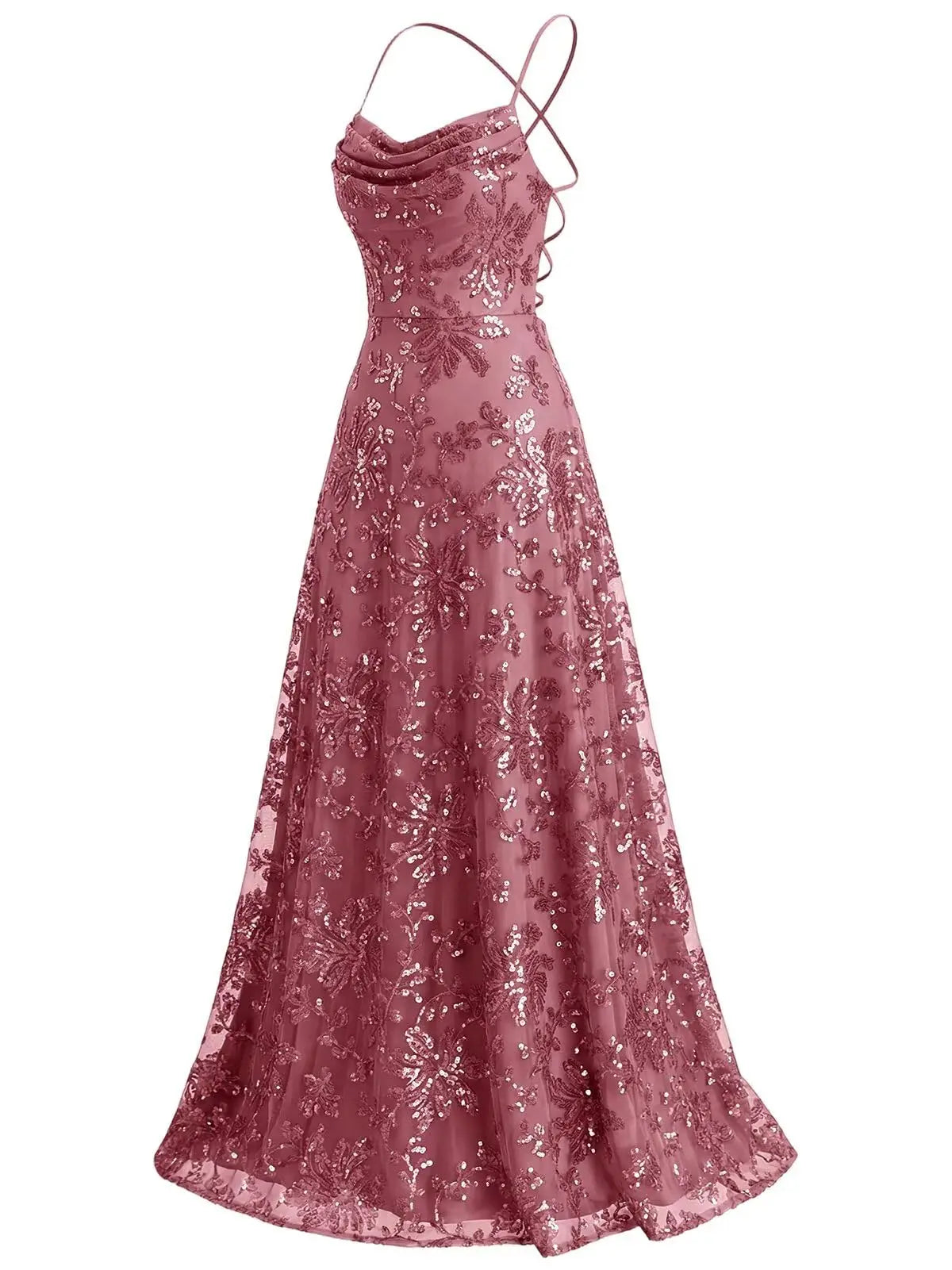 Lace Sequin Backless Spaghetti Strap Long Prom Dresses Women 2026 Sparkly Pleated A Line Formal Evening Ball Gown Party Dresses