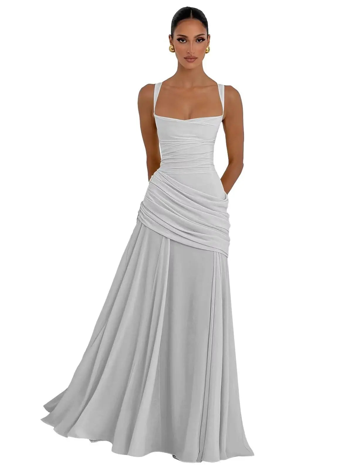 Elegant Chiffon Prom Dresses for Women Spaghetti Straps Long Bridesmaid Dress Square Neck Formal Evening Party Gowns