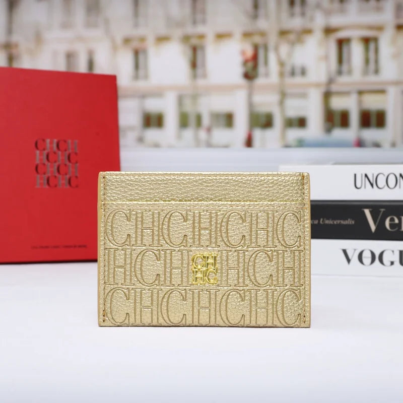 New Fashion CH Embossed Card Holder Slim Minimalist Credit Card Wallet for Women & Men Portable ID Card Case with Multiple Slots