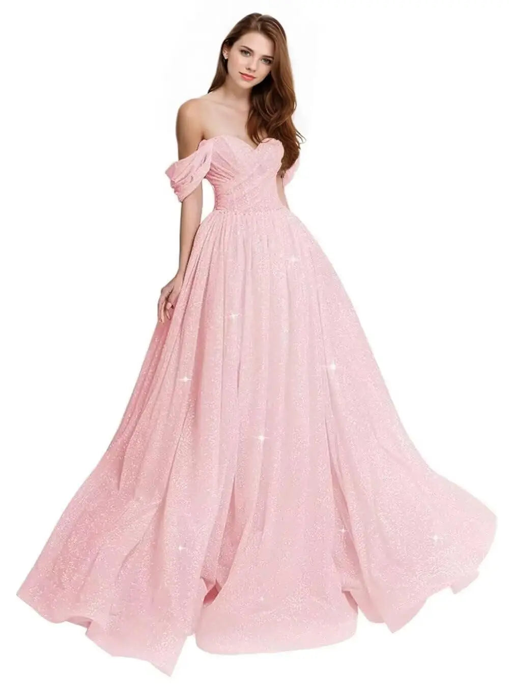 Sexy Long Ball Gown Party Evening Dresses Sparkly Tulle Prom Dress 2026 Off The Shoulder Formal Dresses for Women Glitter A Line