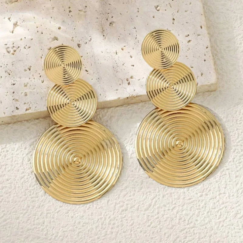 Trendy Stylish Dangle Earrings Trio Circle Design Daily Outfits Party Accessories Fashionable Stuff RED Orange Big Earrings