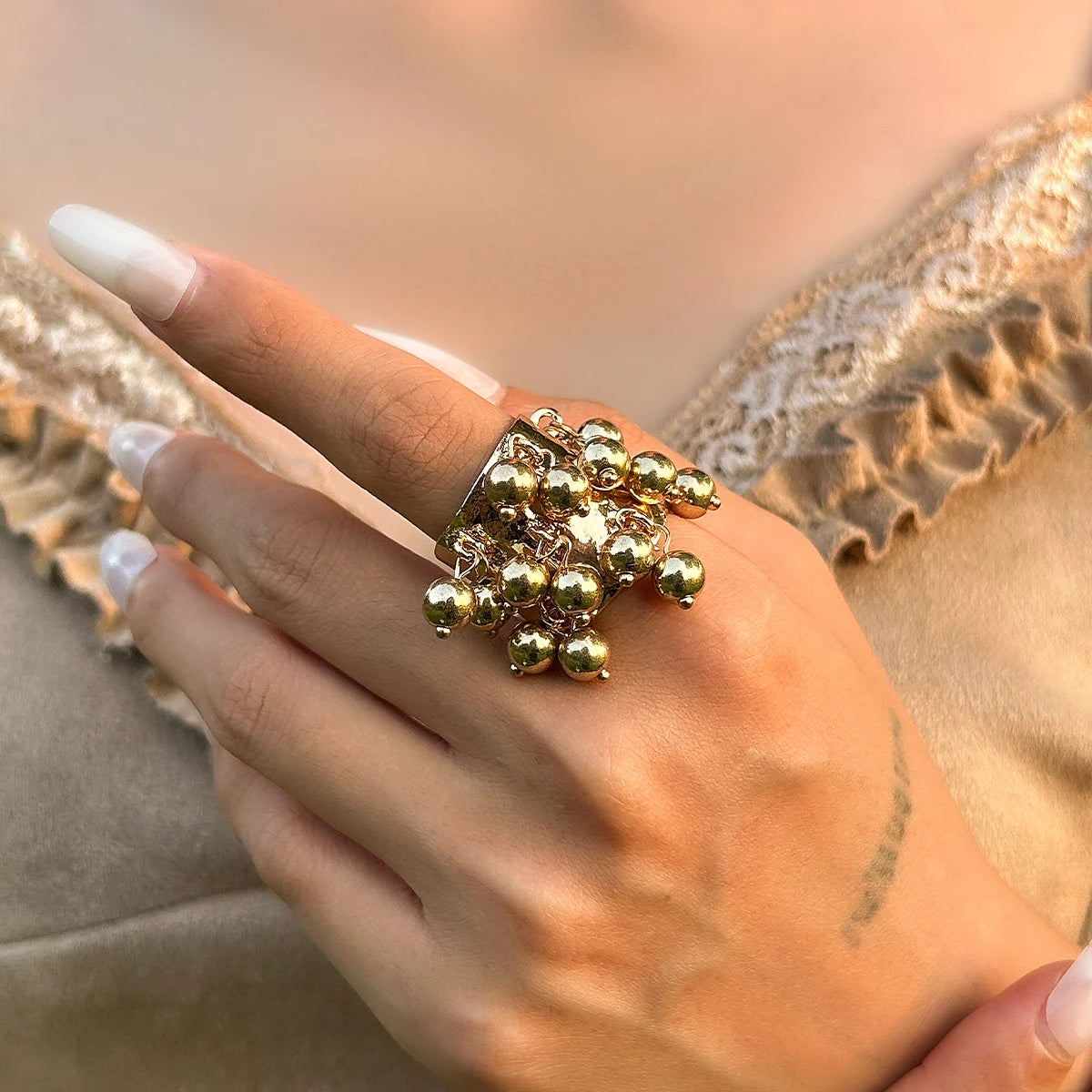 KunJoe Vintage Colourful Natural Stone Beads Open Ring Women Bohemian Imitation Pearl Chunky Wide Finger Rings Party Accessories