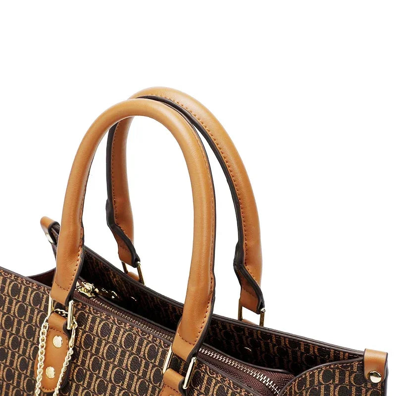 High Quality Hardware Tote Bag with Pendant Minimalist Style Letter Print Large Capacity New Brand Women's Commuter Shoulder Bag