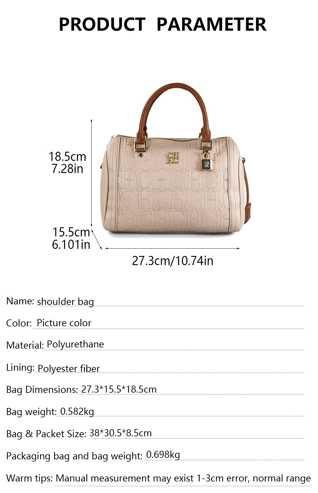 CH Women Handbag Shoulder Bag Embossed Logo Pattern Fashionable Ladies Casual 2026 New Trendy Popular Crossbody Bag Hot Sale