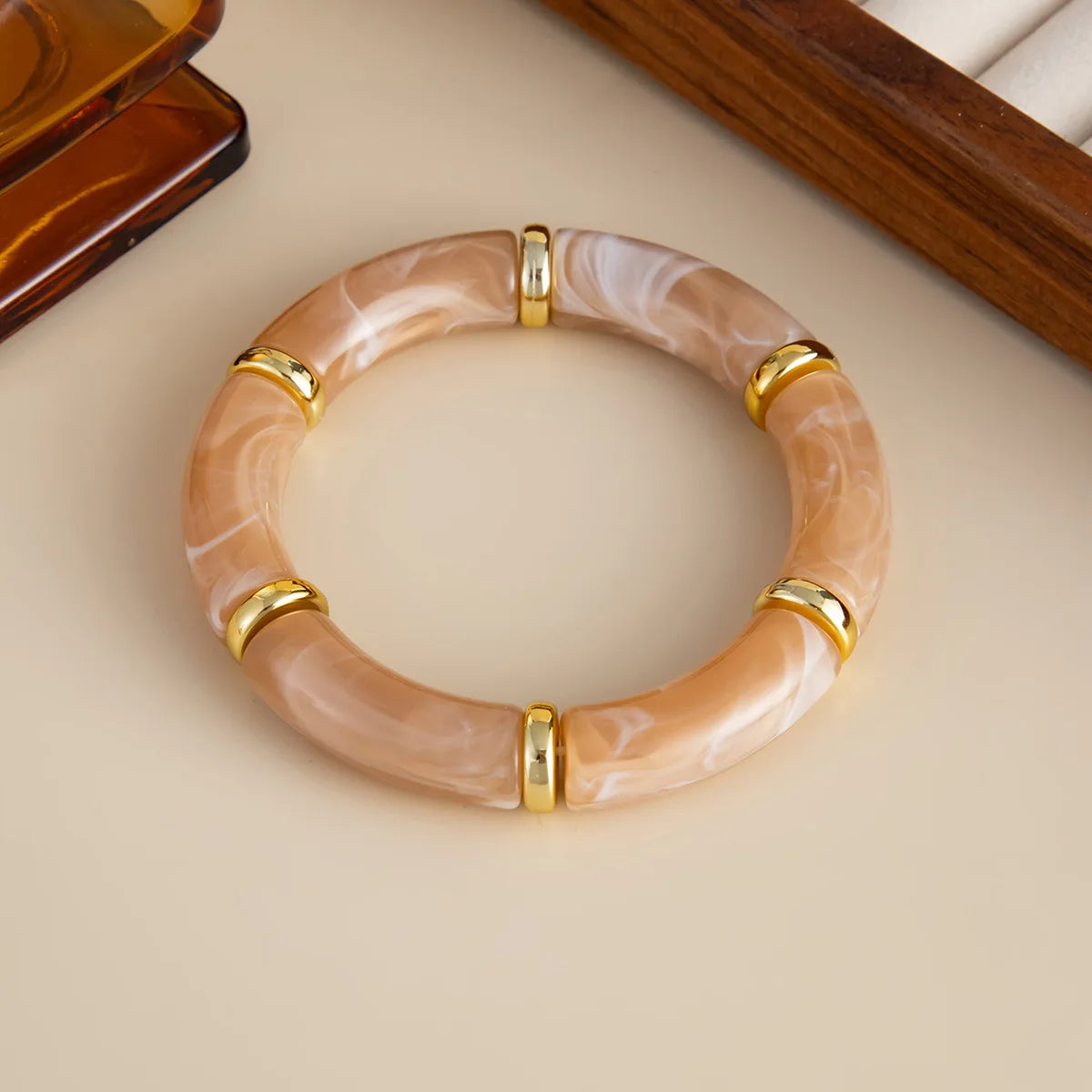 Salircon 6 Style Boho Punk Geometric Acrylic Resin Elasticity Bangles for Women Vintage CCB Beads Bangle Bracelets Charm Jewelry