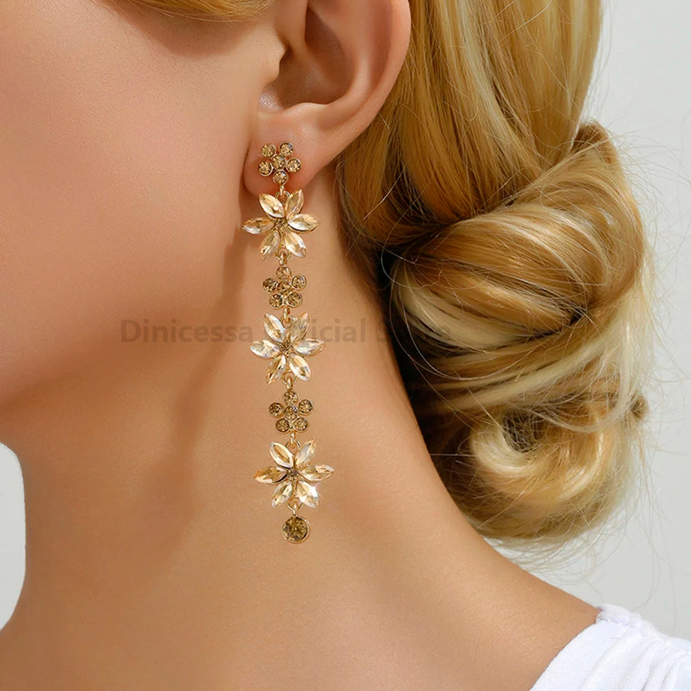 Romantic Shiny Glass Flower Dangle Drop Earrings