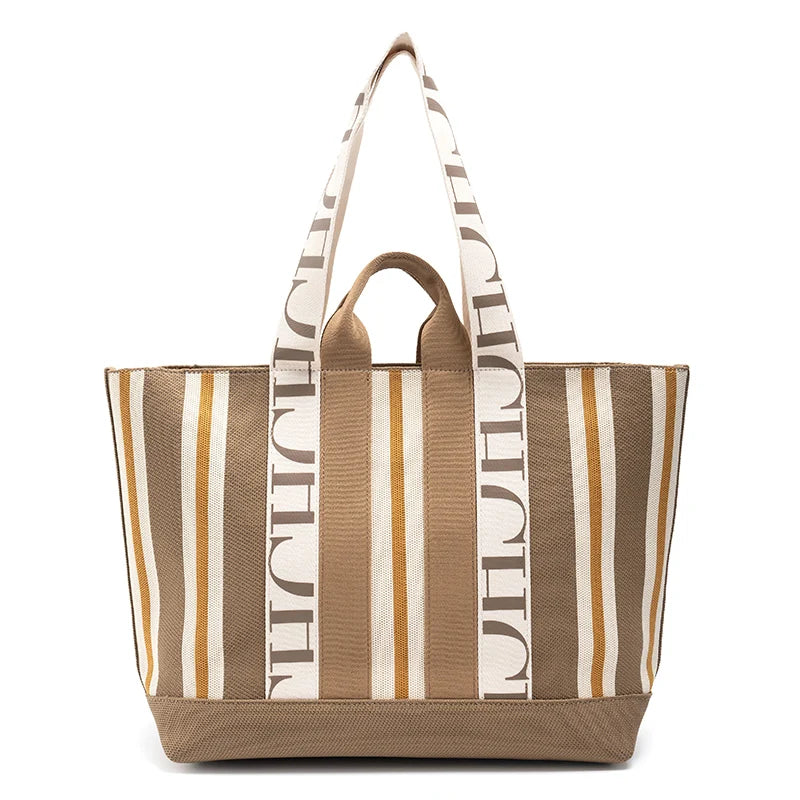 CH Classic Ladies Crossbody Bag Large Capacity Commuter Style Ladies Tote Bag Simple Stripe Design Ladies Shoulder Bag Letters