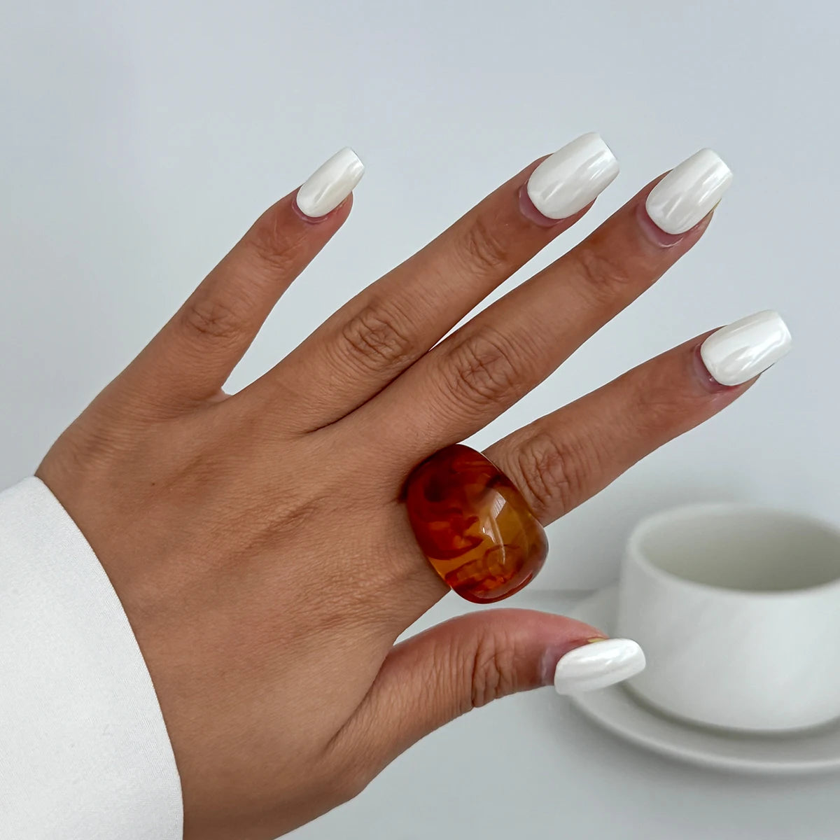 Salircon Y2K Korean Simple Resin Acrylic Rings Women Trendy Round Big Kpop Finger Knuckle Rings Aesthetic Jewelry Female Gifts