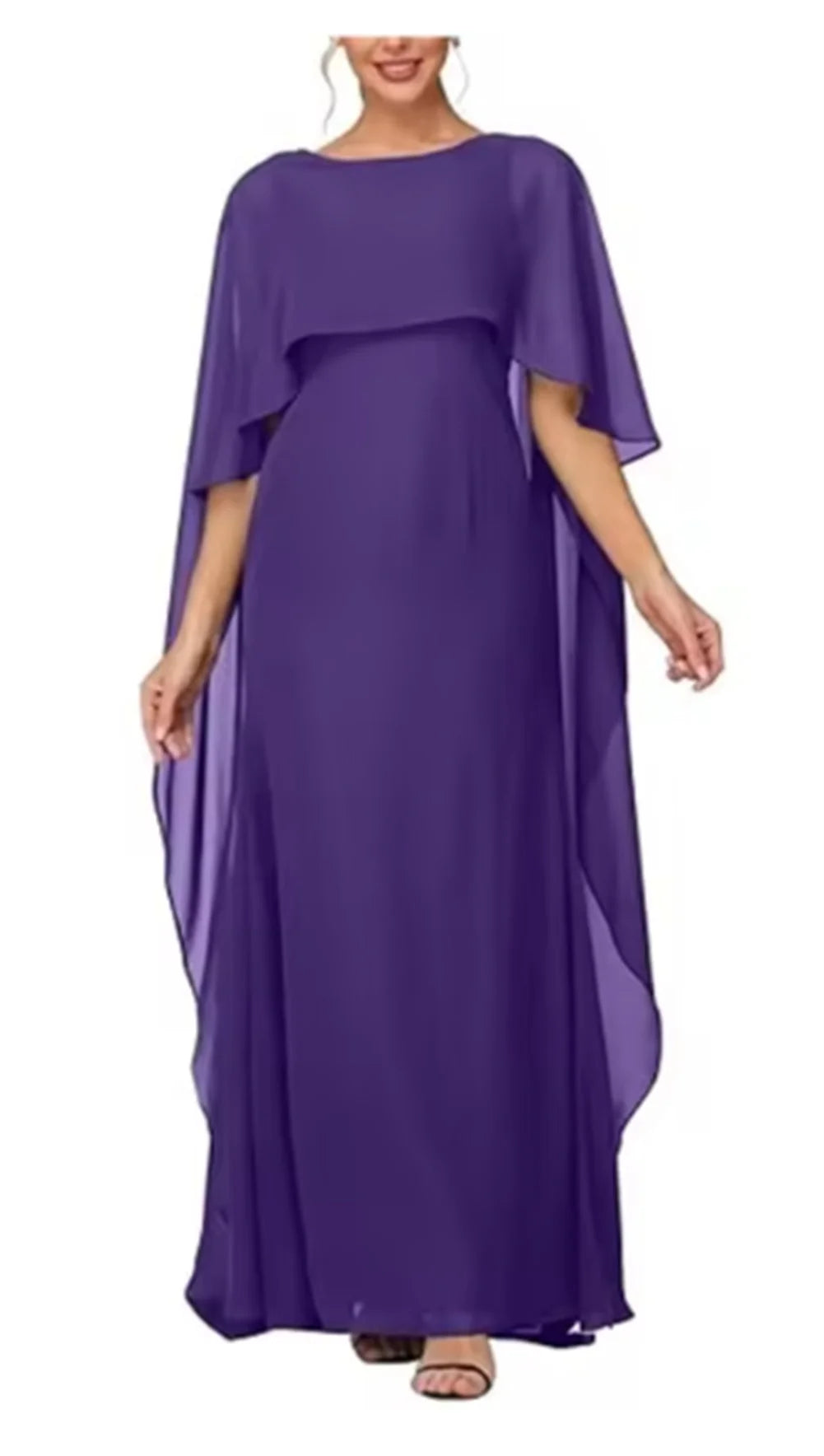 Women's Formal Dress Short Sleeves Scoop Neck Evening Dress Floor Length Chiffon Mother Of The Bride Dresses With Cap