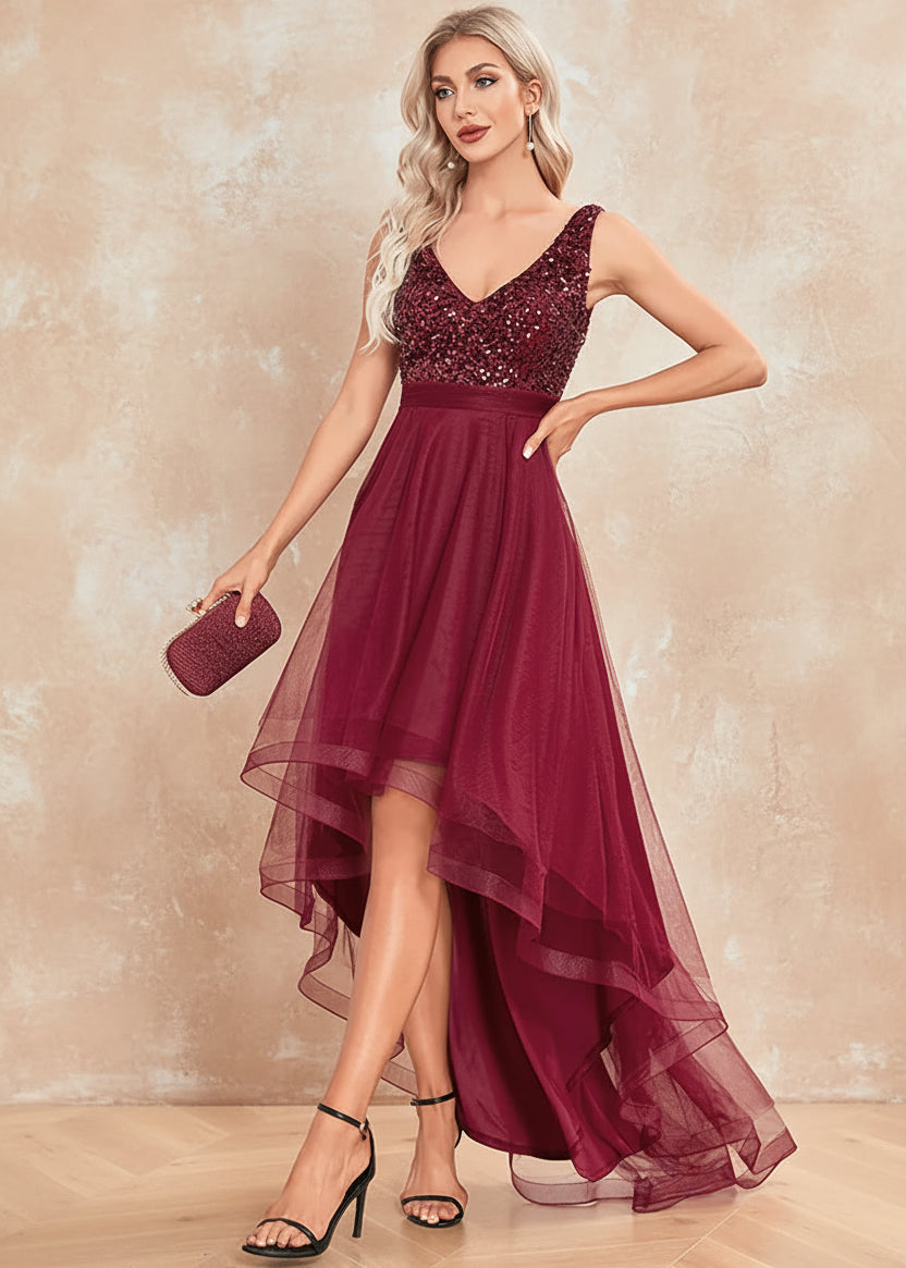 Elegant Women Sleeveless Sequins V-Back Floor Length Formal Evening Dresses Luxury V-neck Wedding Party Cocktail Gowns