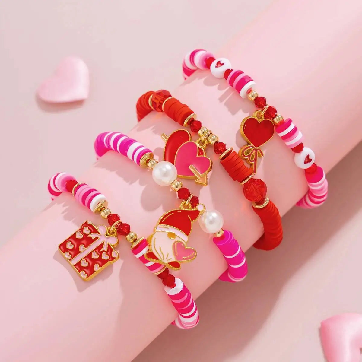 Salircon 4Pcs/Set Bohemia Soft Ceramic Acrylic CCB Beaded Chain Pink Crystal Heart Pendant for Women Christmas Jewelry 2026 New