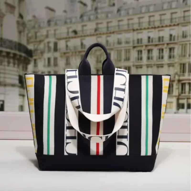 Women's Tote Bag Simple Stripe Design Women's Shoulder Bag Letter Print Large Capacity Commuter Style Classic Ladies Crossbod