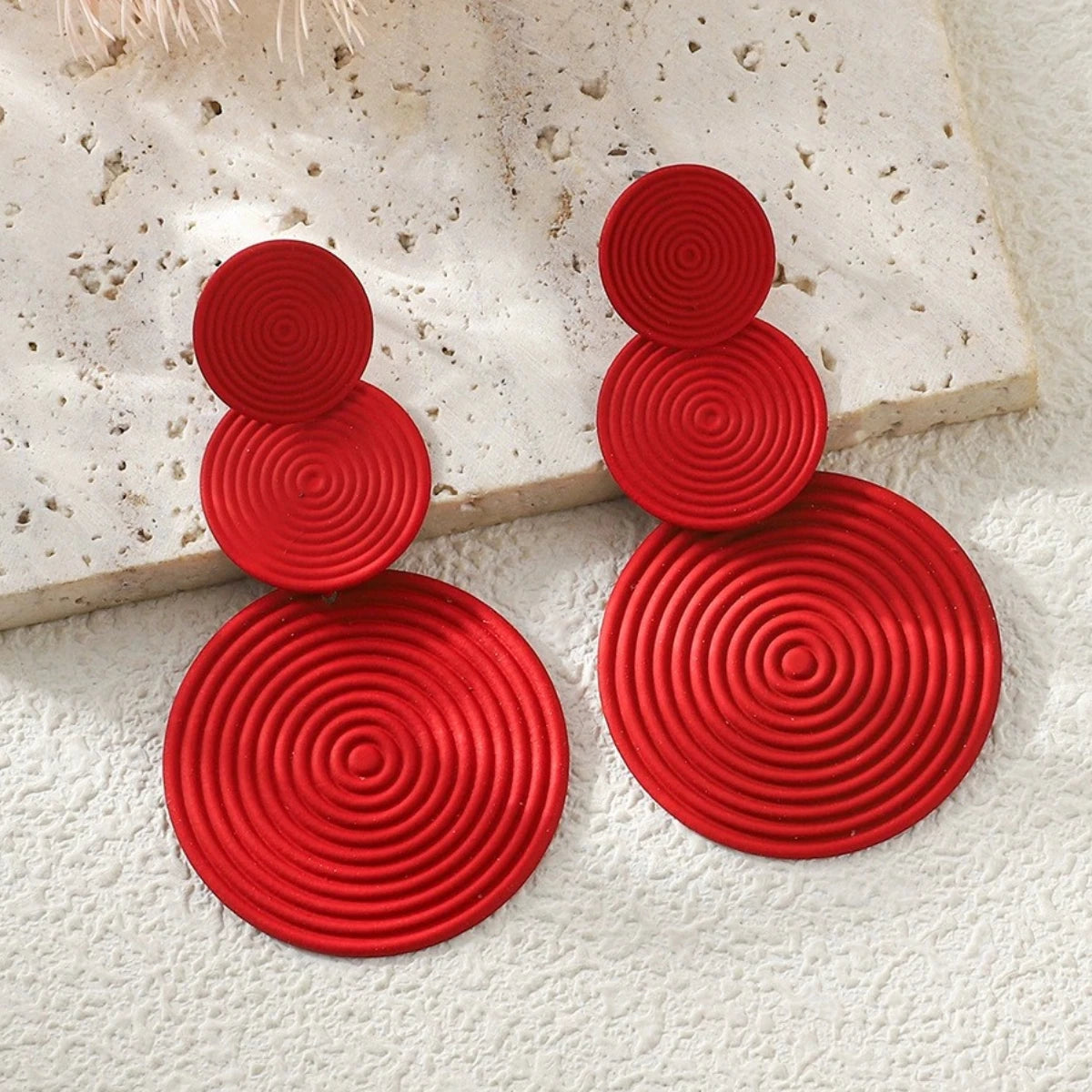 Trendy Stylish Dangle Earrings Trio Circle Design Daily Outfits Party Accessories Fashionable Stuff RED Orange Big Earrings