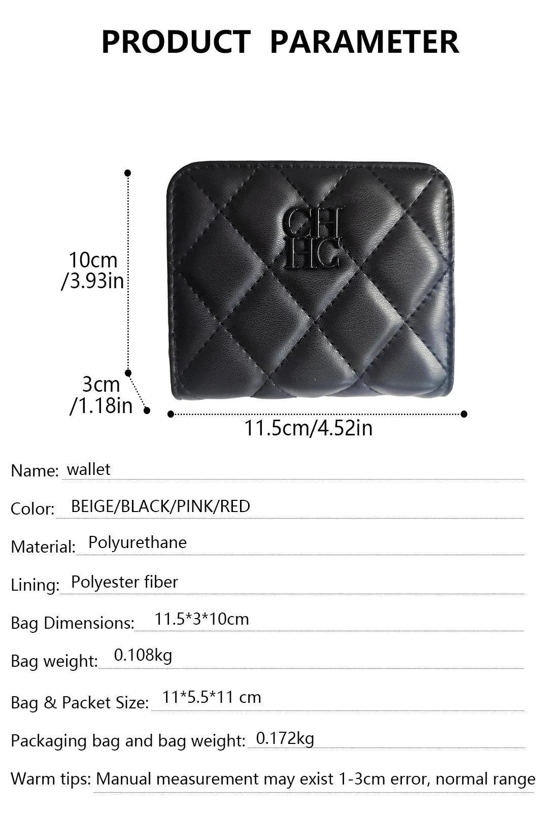 CH New Women's Wallet Exquisite Luxury Brand Short Solid Color Coin Women's Wallet High-quality PU Material Exquisite Brand Logo
