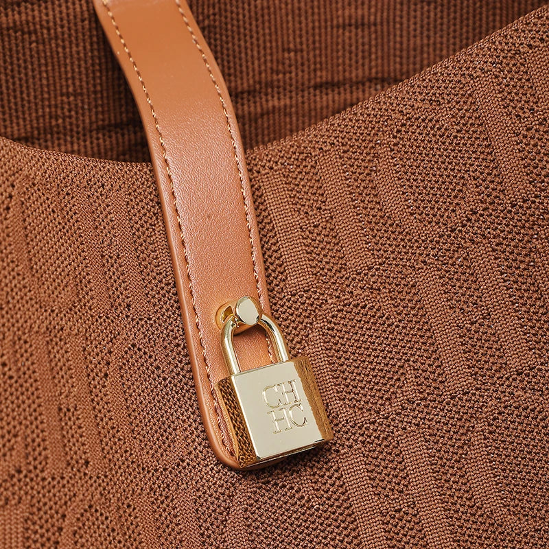 CH Women Hobo Bag Monogram Pattern Gold Lock Hardware Large Capacity 2026