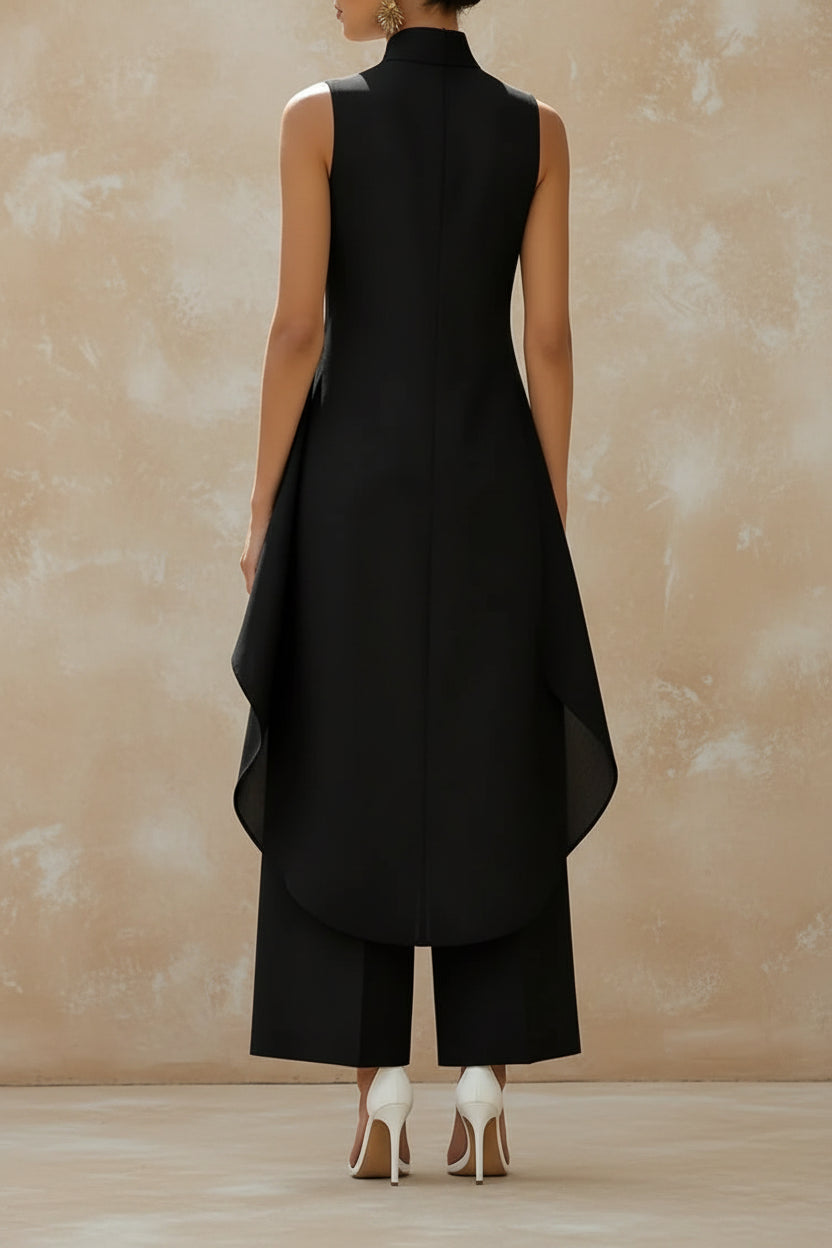 Sleeveless High Neck Asymmetrical Layered Wide Leg Jumpsuit for Women Elegant Formal Evening Wear