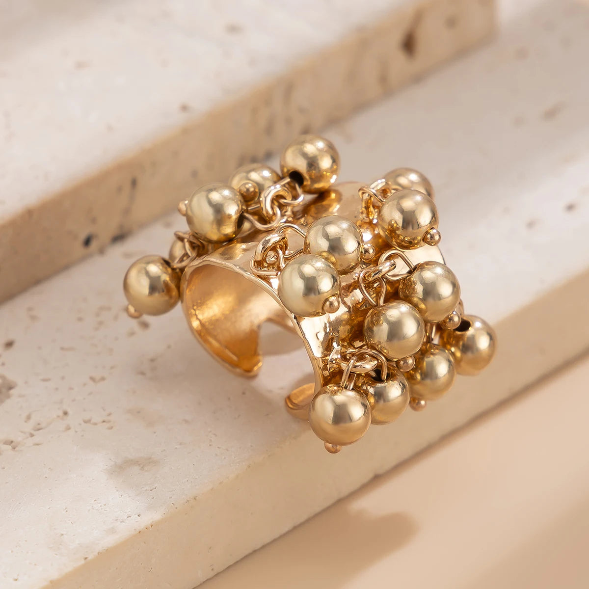 Salircon Trendy Imitation Pearl Stone CCB Small Ball Ring Women's Man 2024 Vintage Street Punk Hip Hop Ring Female Jewelry