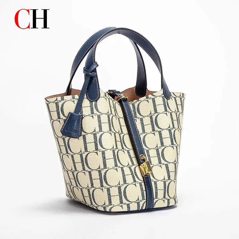 CH Tote Bag For Women Luxury Monogram Leather Handbag Fashion Top Handle Bag Elegant Lock Bucket Bag For Daily Commute