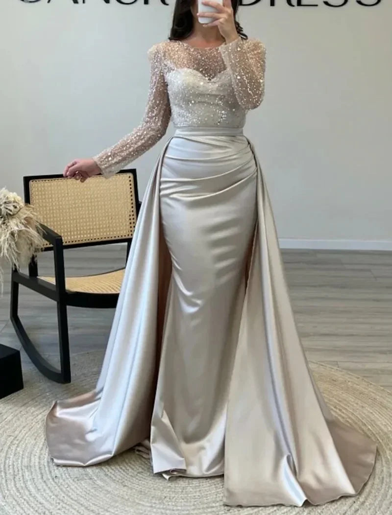Shiny Sequin Evening Dress Long Sleeve Women's Style Queen Atmosphere Hostess Annual Ball Ceremony Chic Lady Fashionable Mommy O