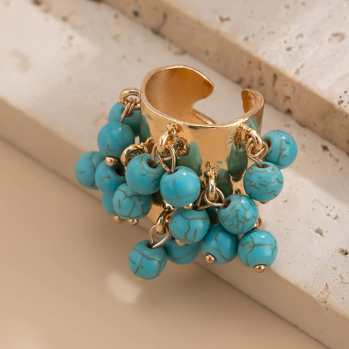 Salircon Trendy Imitation Pearl Stone CCB Small Ball Ring Women's Man 2024 Vintage Street Punk Hip Hop Ring Female Jewelry
