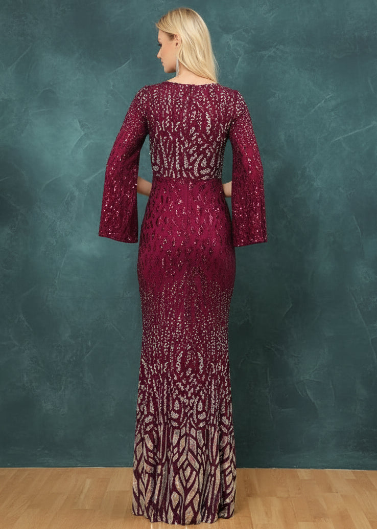 Luxury Blue Slit Long Sleeve Evening Dresses Women elegant 2025 Mermaid Formal Sequins Prom Wedding Party Cocktail Gowns