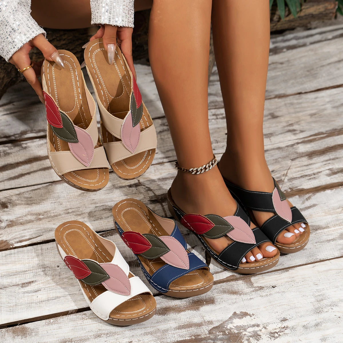Leather Soft Soled Sandals for Women in Summer 2025, Lightweight Comfortable Non Slip Flat Bottomed Slippers Sandalias De Mujer