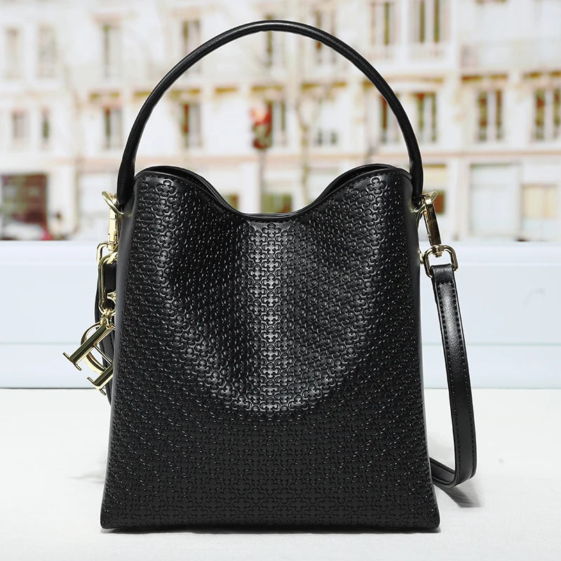 CH Embossed Leather Bucket Bag Large Capacity Handbag with Detachable Shoulder Strap Luxury Tote Bag for Women