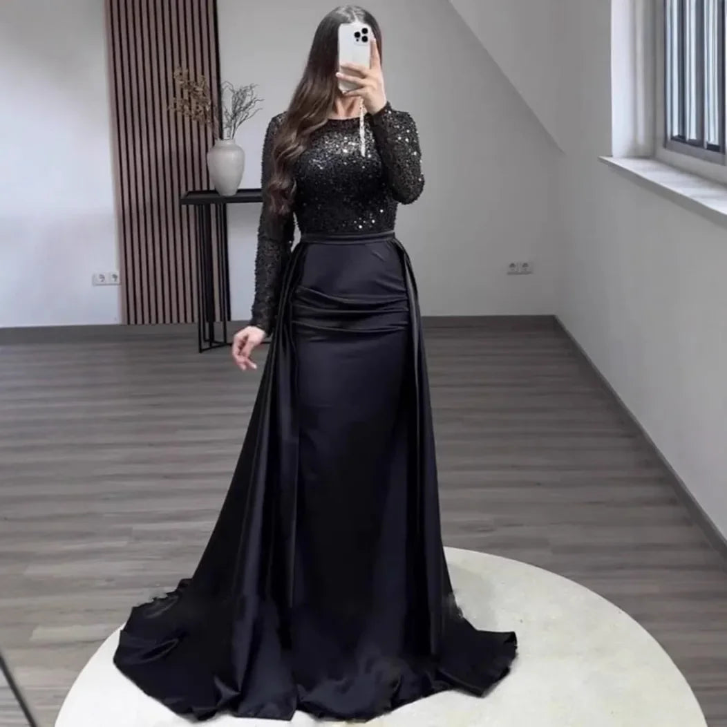Shiny Sequin Evening Dress Long Sleeve Women's Style Queen Atmosphere Hostess Annual Ball Ceremony Chic Lady Fashionable Mommy O