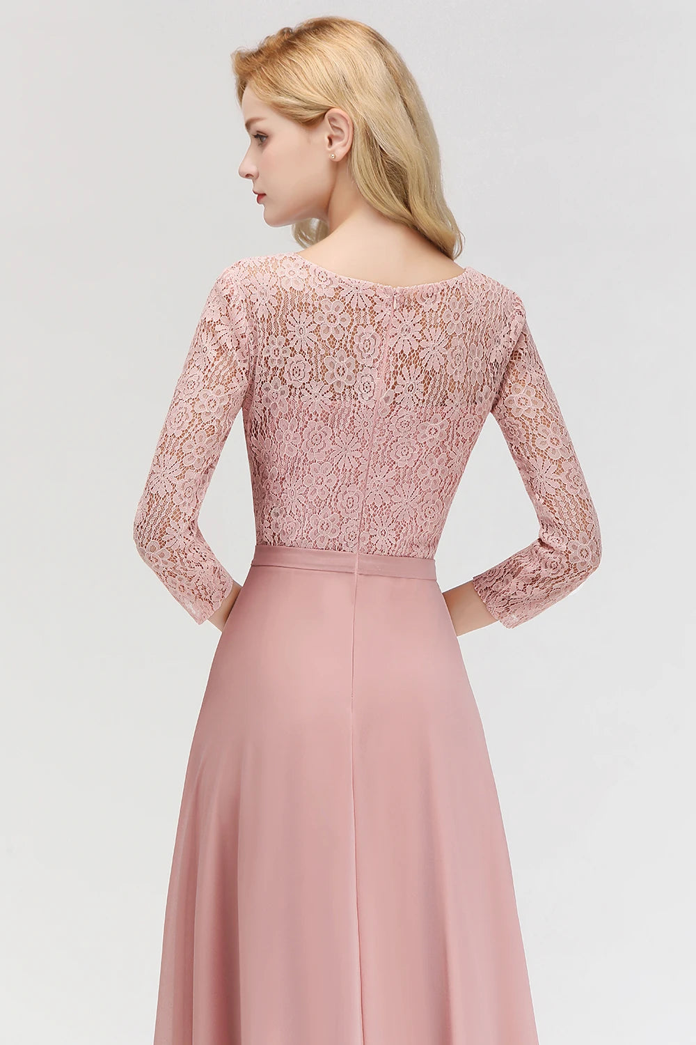 BABYONLINE In Stock Bridesmaid Gown Long Sleeve Floral Lace Appqulies Chiffon A-line Skirt Boho Wedding Party Guest Gown