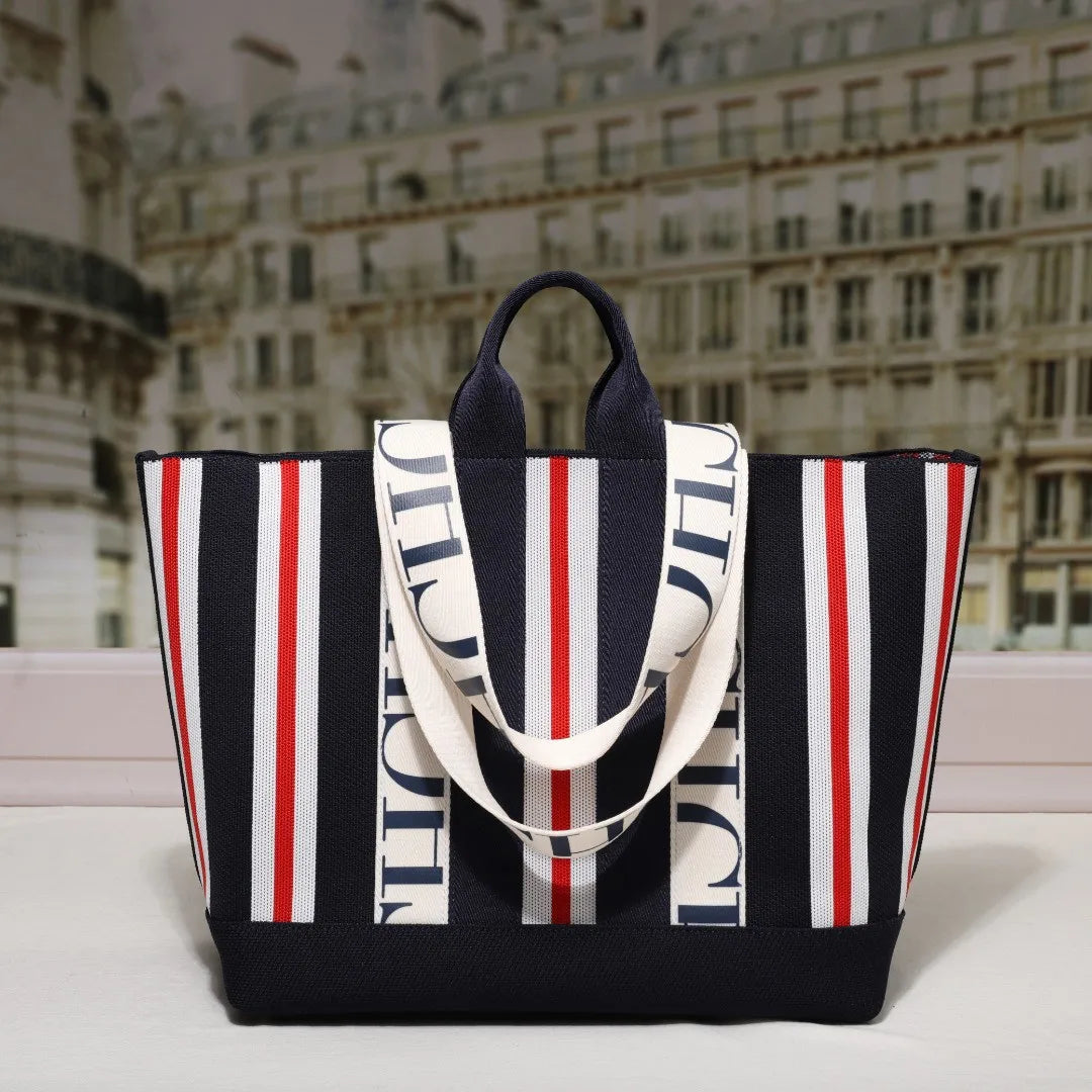 Women's Tote Bag Simple Stripe Design Women's Shoulder Bag Letter Print Large Capacity Commuter Style Classic Ladies Crossbod