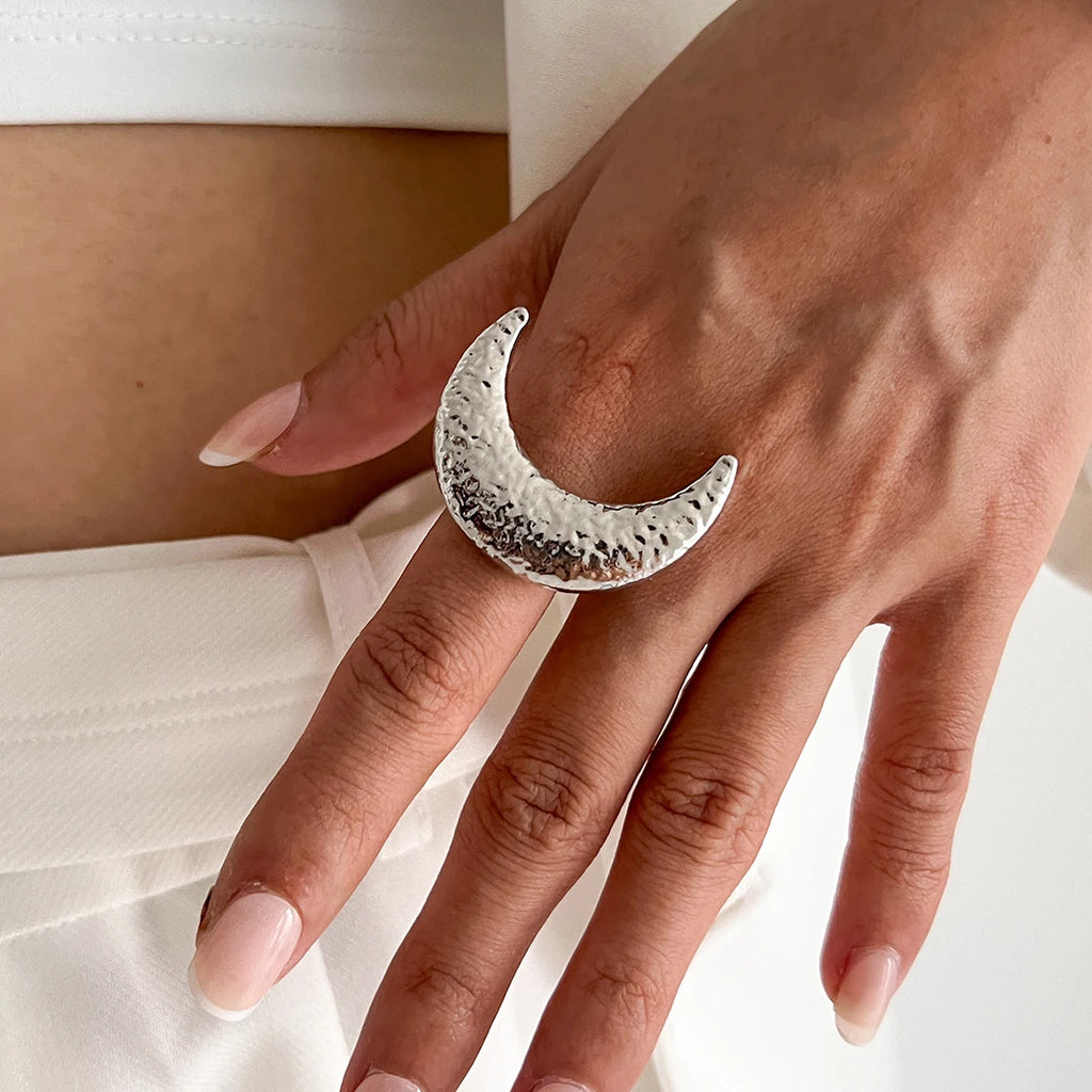Salircon Exaggerated Vintage Big Starfish Moon Flower Ring for Women Trend Personality Metal Punk Party Finger Ring Jewelry
