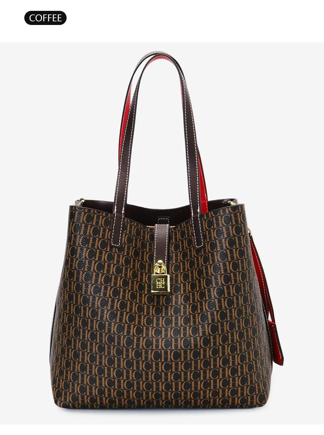 CH Women's Shoulder Bag Simple Large Capacity Letters Print Design Small Metal Accessories Daily Commuter Tote Bag Pure Color