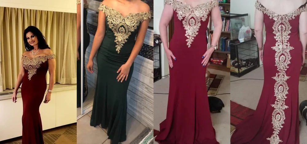 Gold Rose Lace Mermaid Prom Dresses For Women Burgundy Long Sexy Open Back Cap Sleeve Elegant Evening Party Gown Vestido de Gala