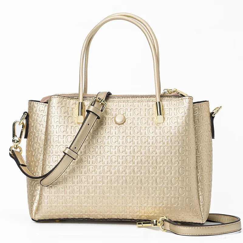 High Quality Metal Connection Brand Monogram Print Vintage Fashion Women's Tote Bag Large Capacity Commuter Versatile Tote Bag
