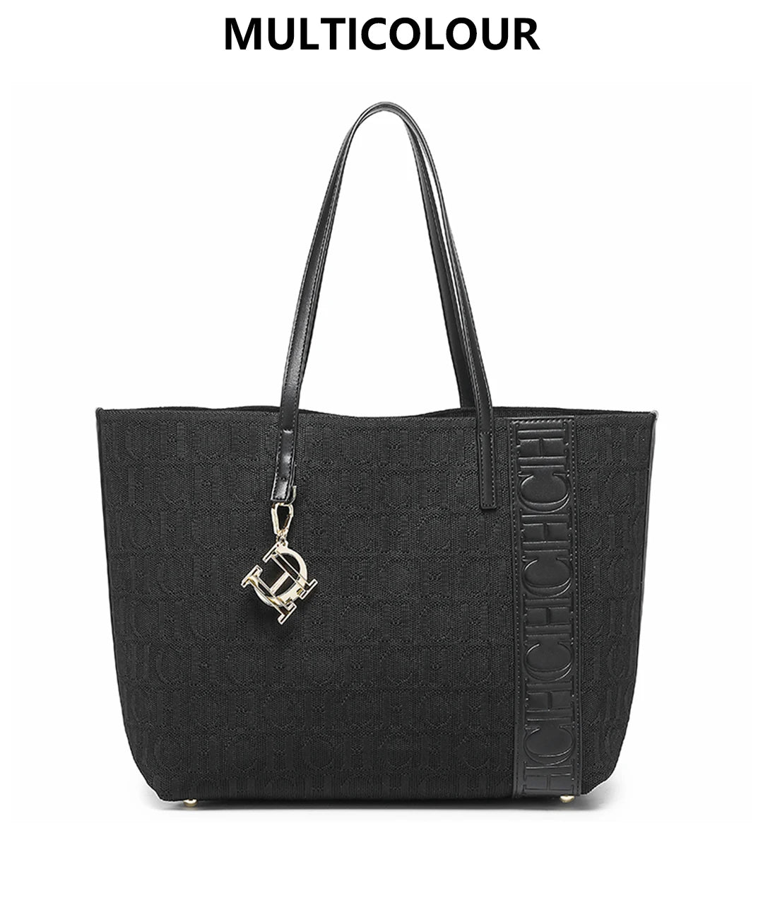 CH Fashion Women's Large Capacity Tote Bag Monogram Embossed Handbag with Metal Daily Commute Work Shoulder Bag