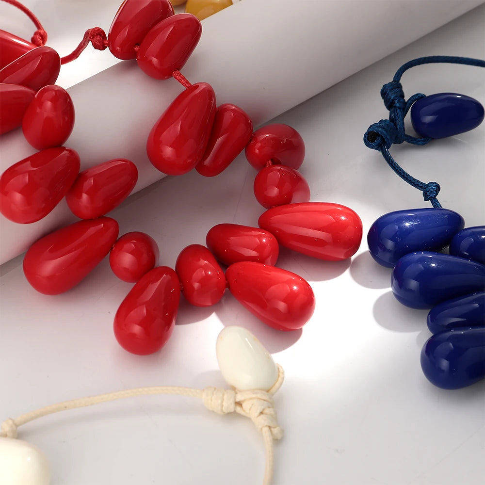 Handmade Colorful Resin Waterdrop Beaded Choker Necklaces for Women Exaggerated Acrylic Geometric Pendant Neck Boho Jewelry Gift