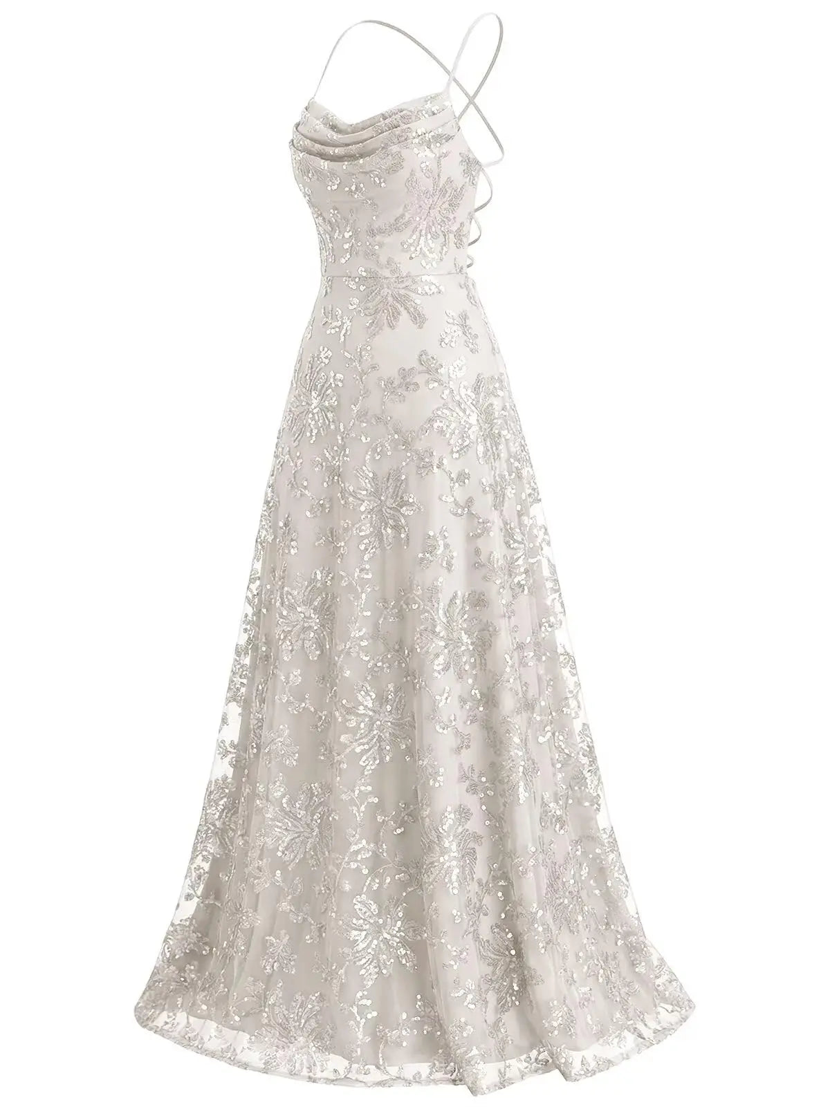 Lace Sequin Backless Spaghetti Strap Long Prom Dresses Women 2026 Sparkly Pleated A Line Formal Evening Ball Gown Party Dresses