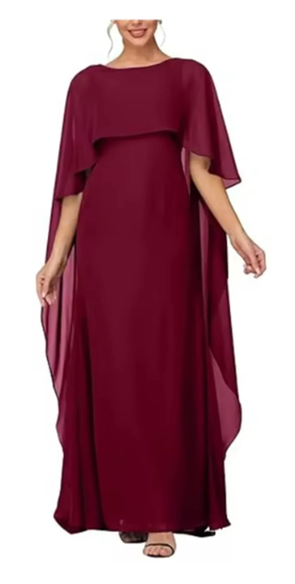 Women's Formal Dress Short Sleeves Scoop Neck Evening Dress Floor Length Chiffon Mother Of The Bride Dresses With Cap