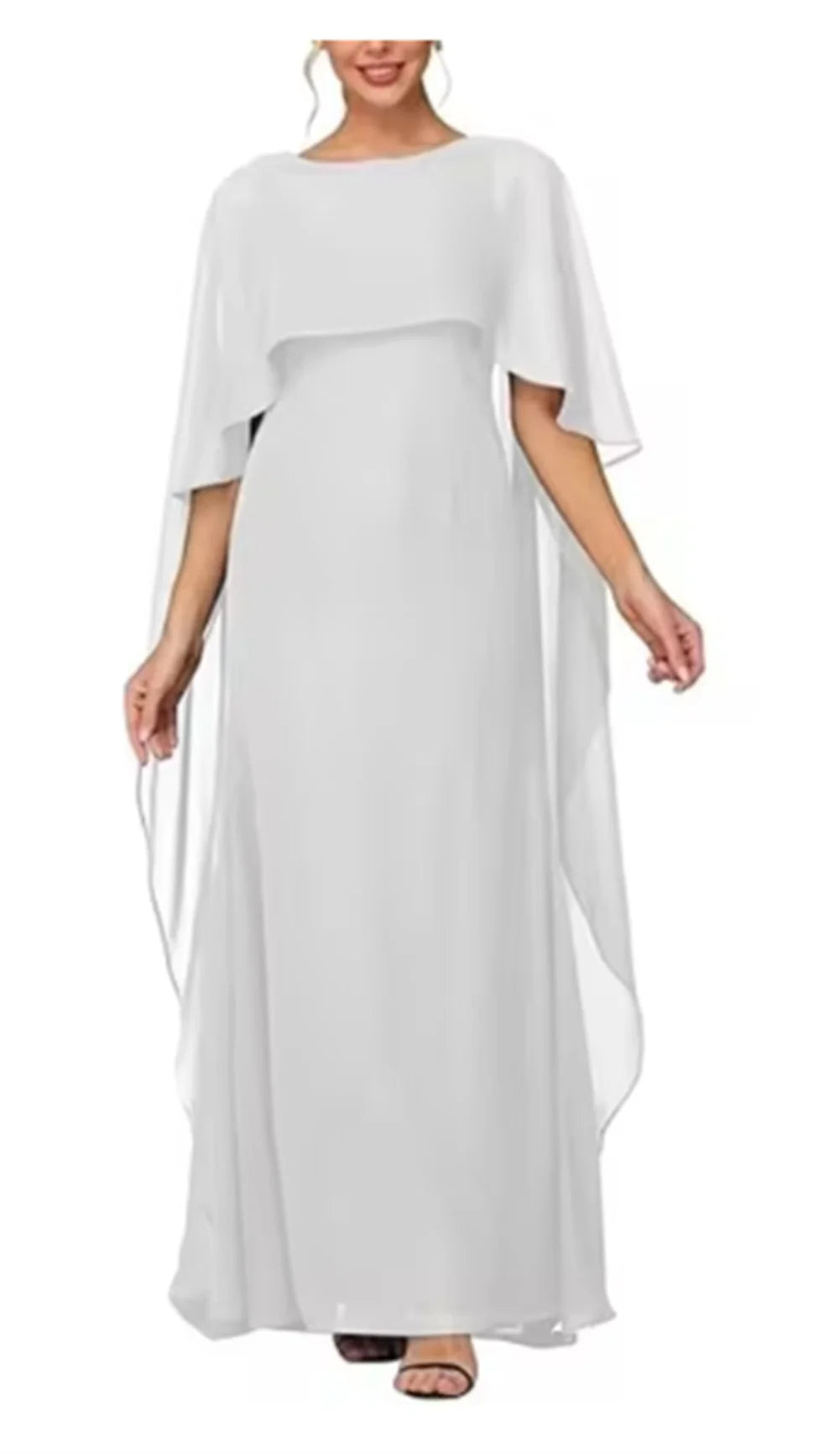 Women's Formal Dress Short Sleeves Scoop Neck Evening Dress Floor Length Chiffon Mother Of The Bride Dresses With Cap