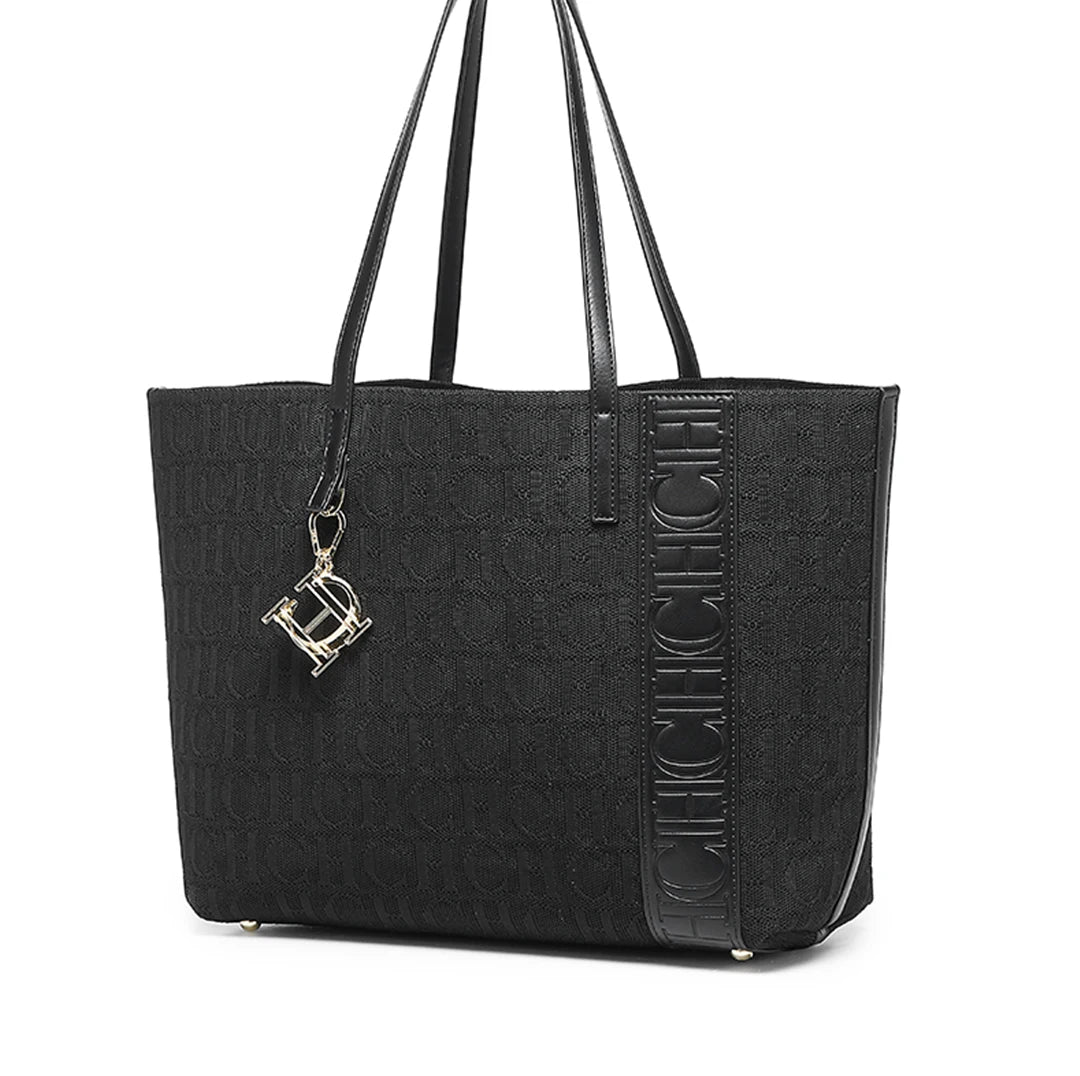 CH Fashion Women's Large Capacity Tote Bag Monogram Embossed Handbag with Metal Daily Commute Work Shoulder Bag